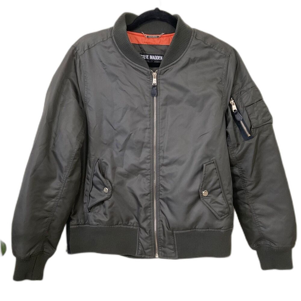 Steve Madden Military bomber jacket Nylon coat women’s size L dark green
